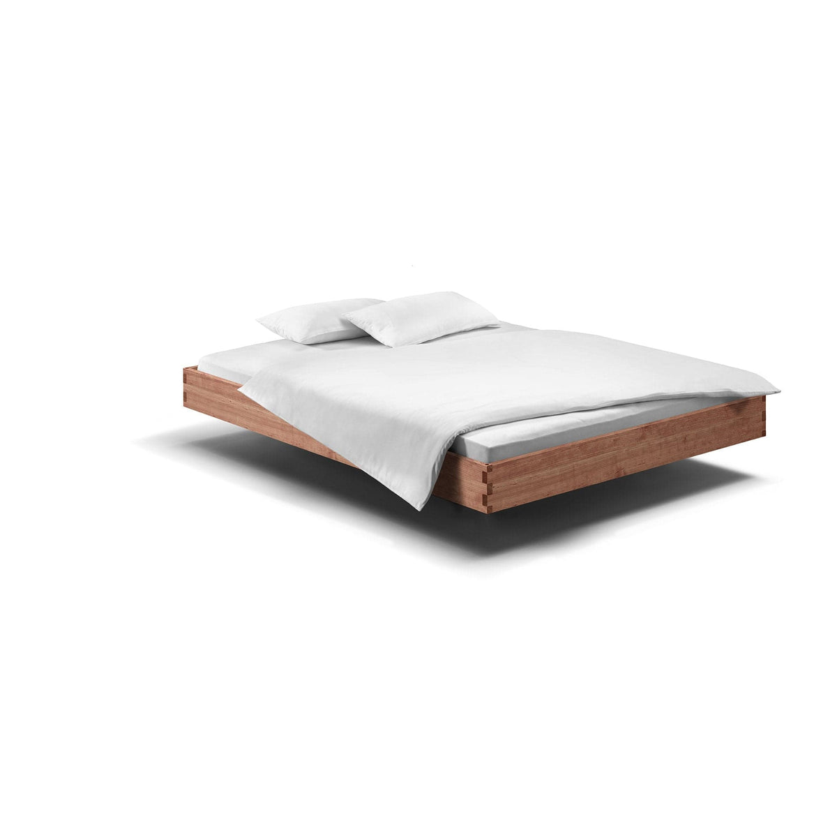 PADIO: Bett schwebend aus Naturholz 200x200, eines unserer Bettgestelle aus Kirschbaum, ohne Rückenlehne.