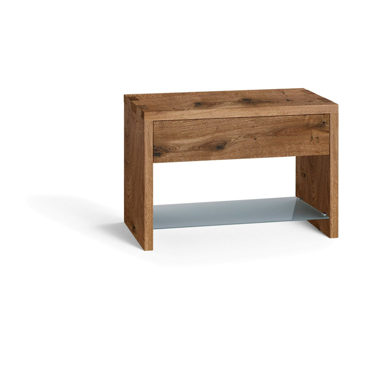 Holzmanufaktur NAP Nachttisch Schubkasten und Fachboden Wildeiche gebürstet / 49.2 x 34 x 35 / Glasboden