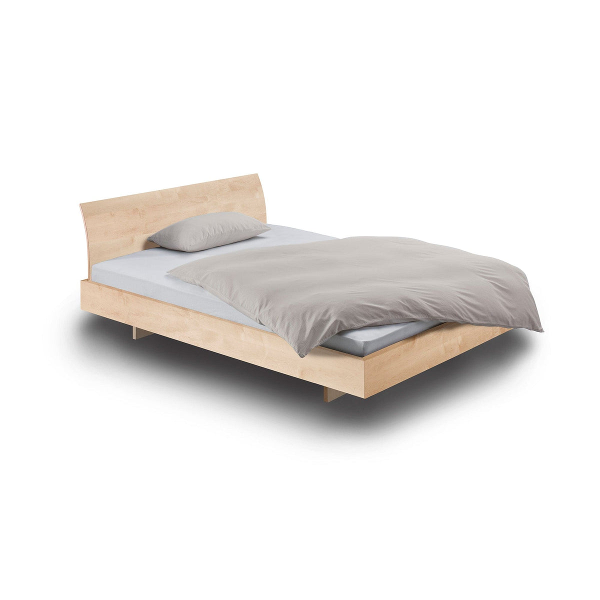 Kufenbett aus Massivholz in Ahorn mit gebogener Lehne