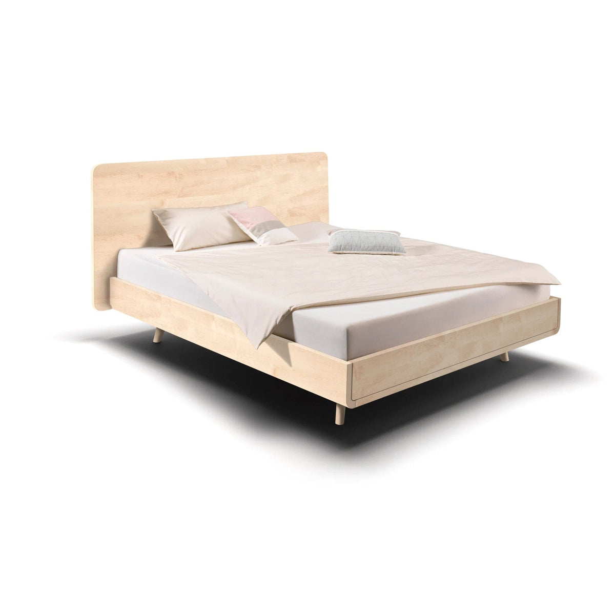 Bett TALOS  aus massivem Ahorn mit hohem Holzkopfteil im Boxspring Look.