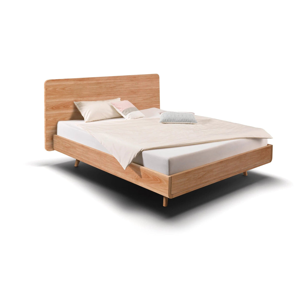 Bett TALOS  aus massiver Buche mit hohem Holzkopfteil im Boxspring Look.